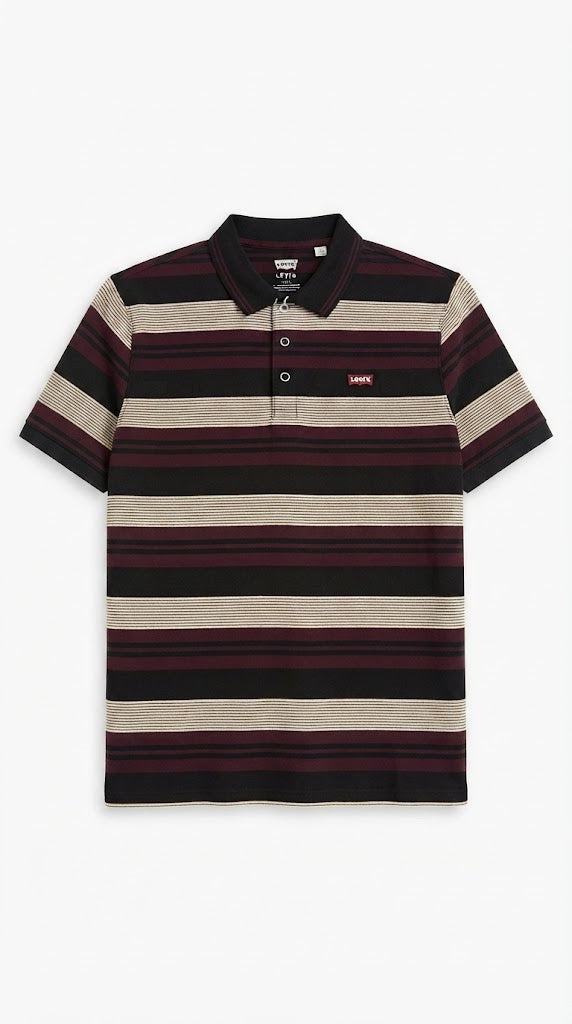 Mens Maroon Horizontal Striped Polo Shirt