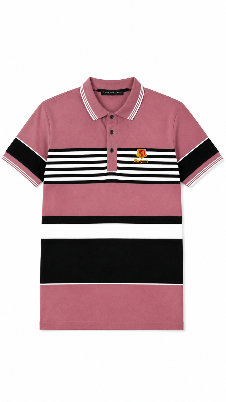 Mens Dusty Pink Striped Color Block Polo Shirt