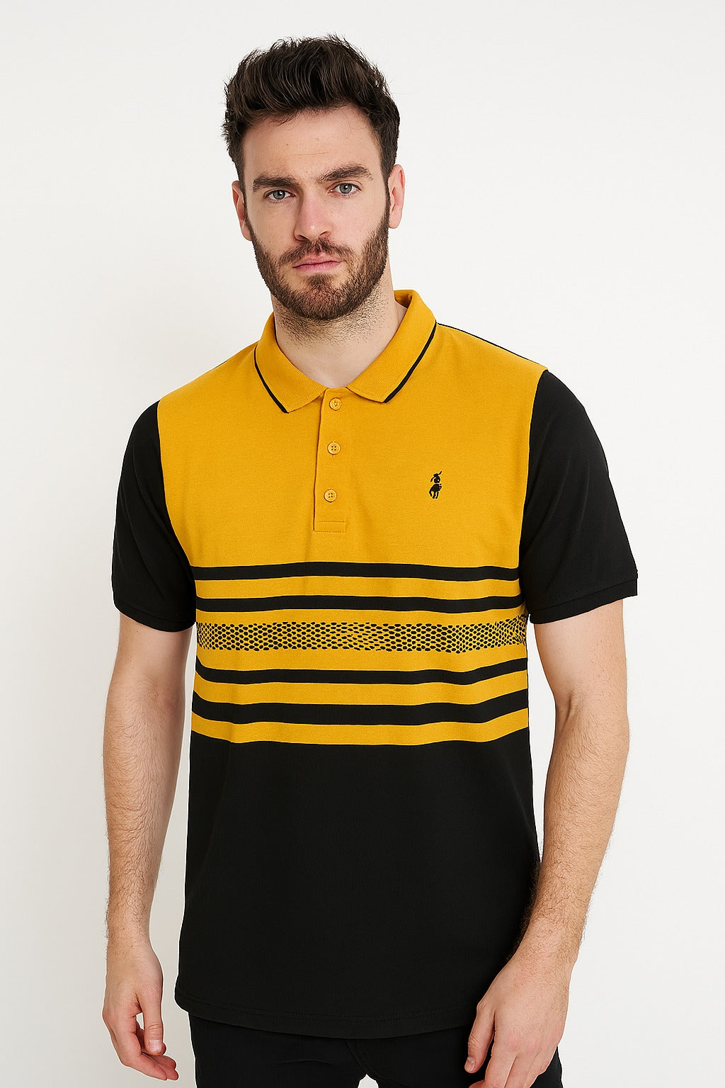 Men’s mustard and black polo Tee