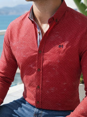 Mens Red Printed Imported Casual Shirt