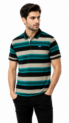 Mens Green & Black Horizontal Striped Polo Shirt