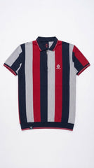 Men's Red, Navy & Light Grey Vertical Striped Polo Shirt