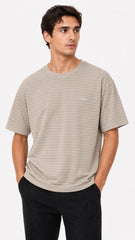 Men’s Light Beige Horizontal Pinstripe Cartier Logo T-Shirt