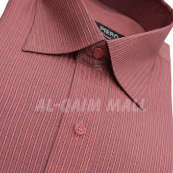 Men’s red textured lines formal shirt - pure cotton