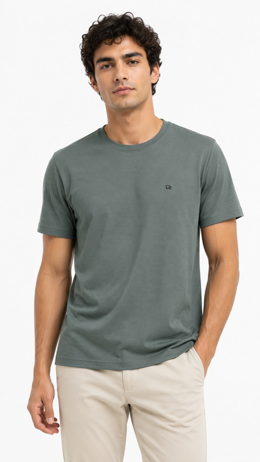 Men’s Sage Green Micro-Textured Burberry Logo T-Shirt