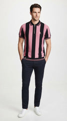 Men's Pink & Black Vertical Striped Polo Shirt