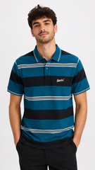 Mens Teal & Black Horizontal Striped Polo Shirt
