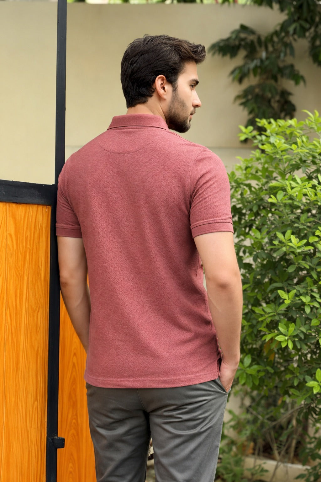 Men’s Rust Textured Polo Shirt