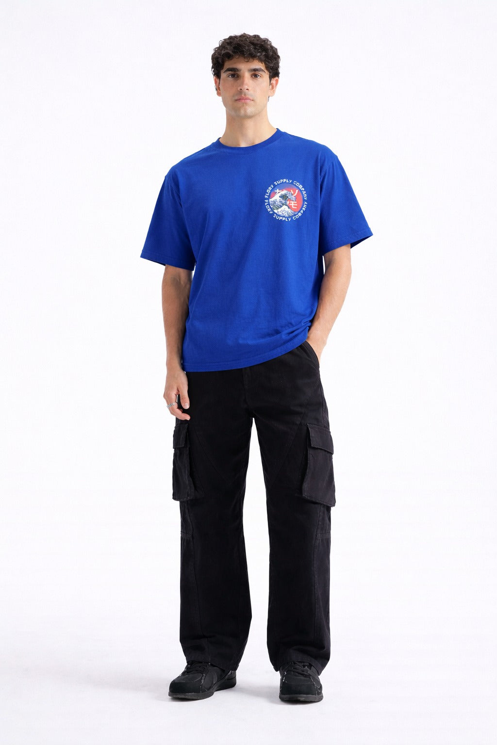 Mens Royal Blue Coastal Supply Badge Graphic Downshoulder T-shirt