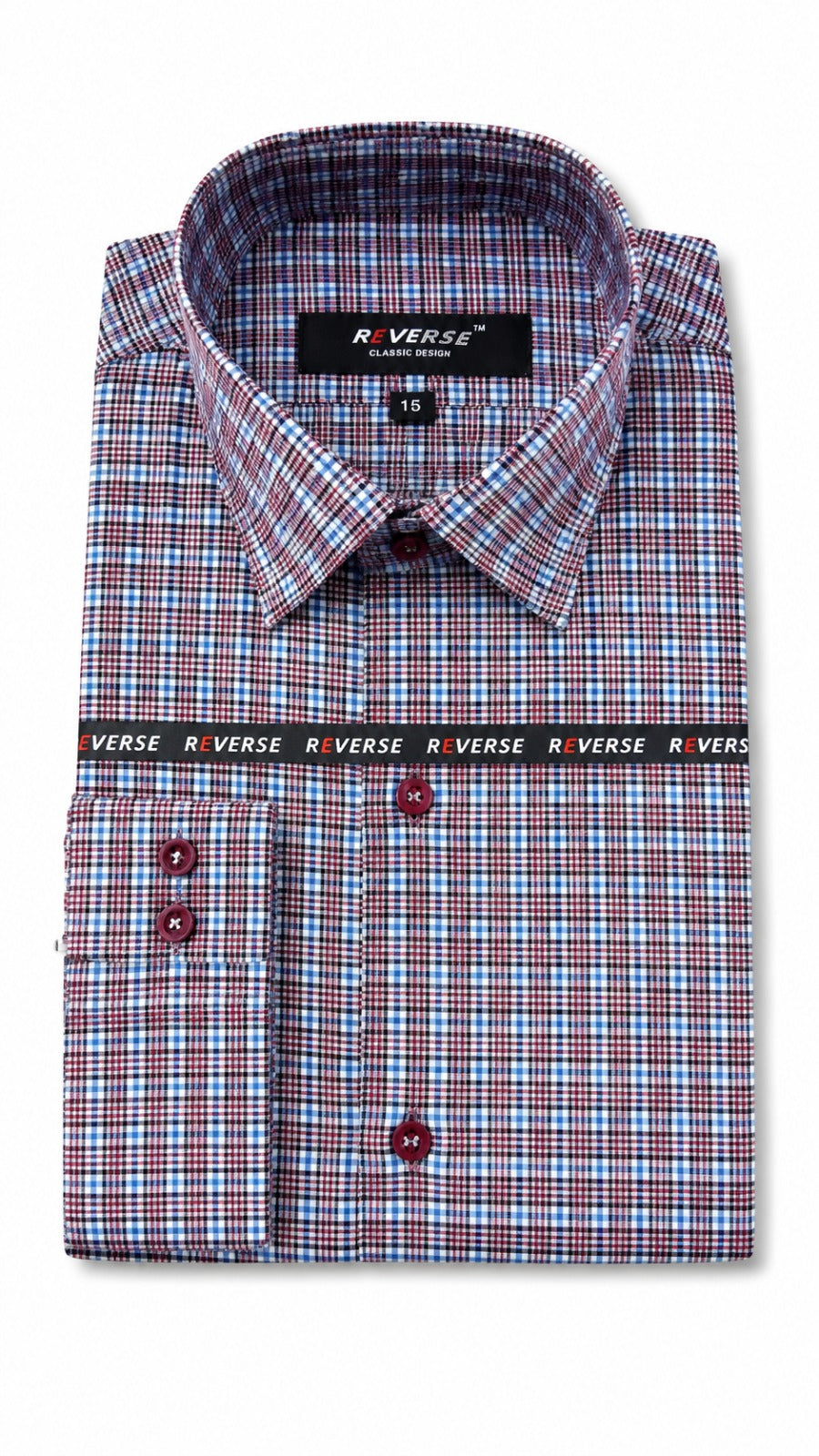 Men’s White Blue Maroon Check Formal Shirt