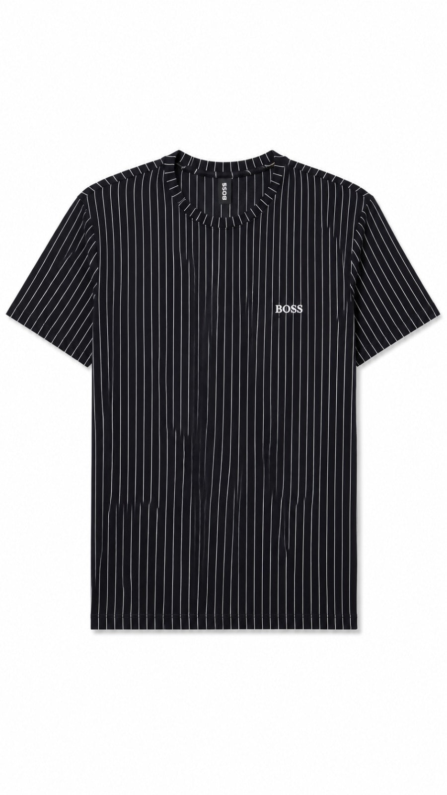 Men’s Black Vertical Pinstripe BOSS Logo T-Shirt