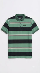 Men's Sage Green & Black Horizontal Striped Polo Shirt