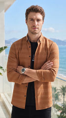 Mens Brown Striped Imported Casual Shirt