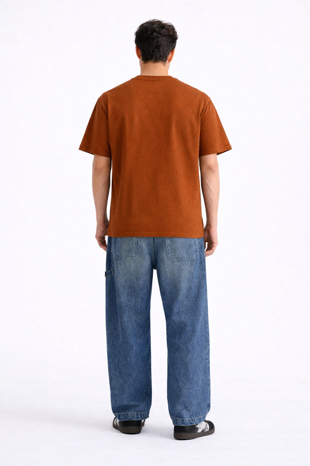 Mens Rust Orange Crane Art Graphic Print Downshoulder T-shirt