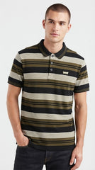 Mens Olive Green Horizontal Striped Polo Shirt