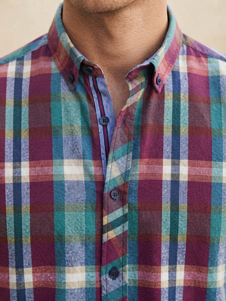 Mens Maroon Green Blue Check Imported Casual Shirt