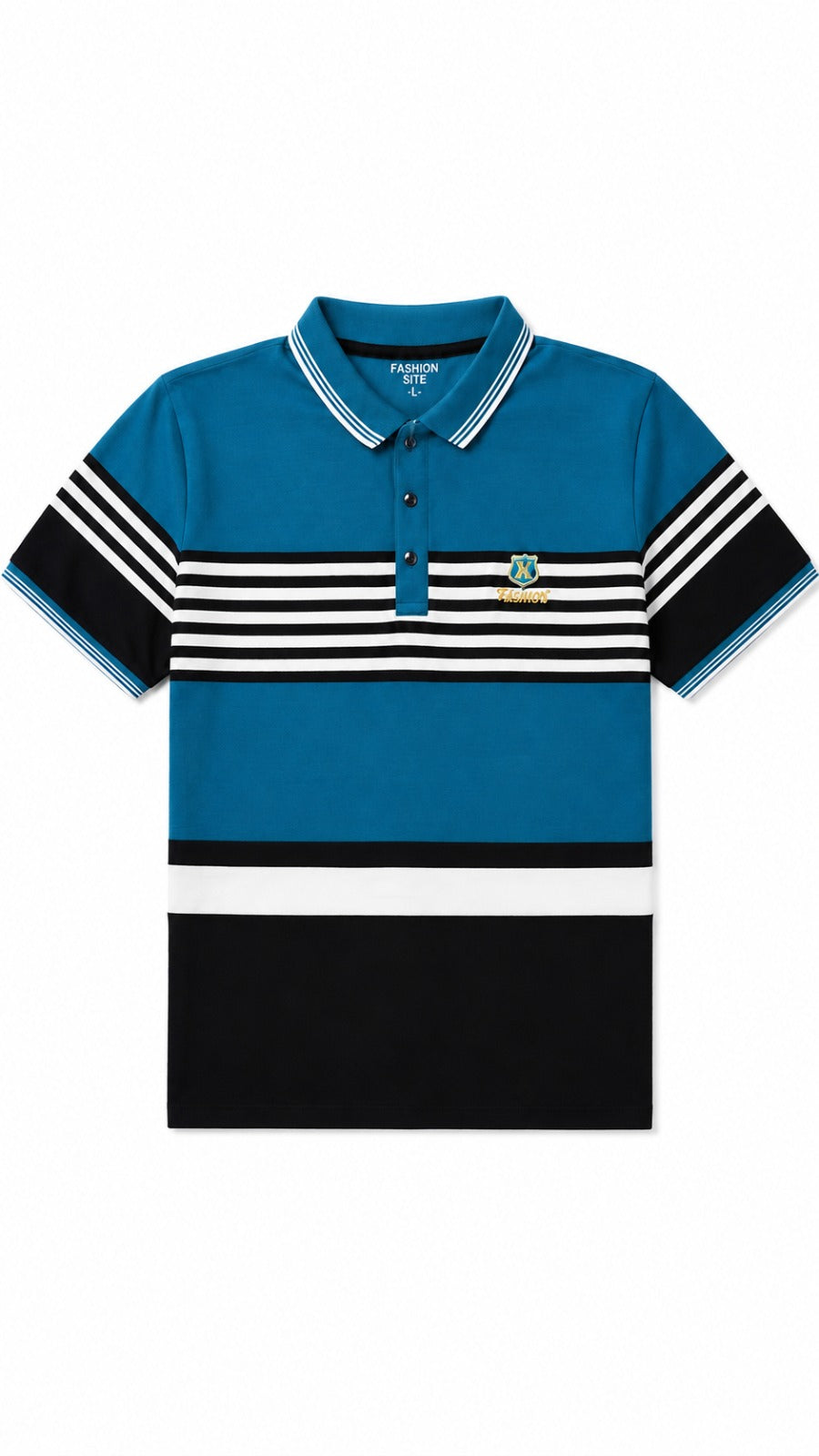 Mens Blue Striped Color Block Polo Shirt
