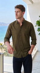 Mens Olive Green Checks Casual shirt