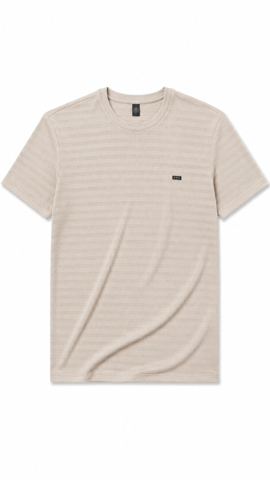 Men’s Cream Textured Horizontal-Stripe EWA Logo T-Shirt