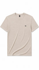 Men’s Cream Textured Horizontal-Stripe EWA Logo T-Shirt