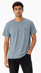 Men’s Light Blue Horizontal Micro-Stripe Polo Ralph Lauren Logo T-Shirt