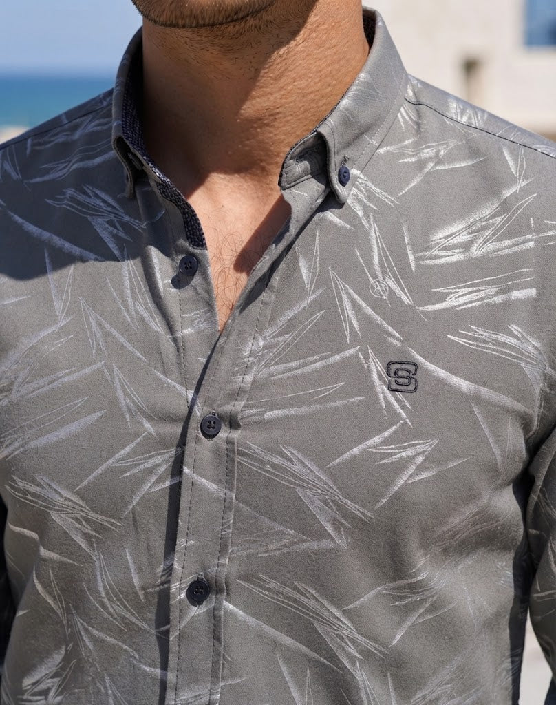 Mens Dark Grey Abstract Print Casual shirt