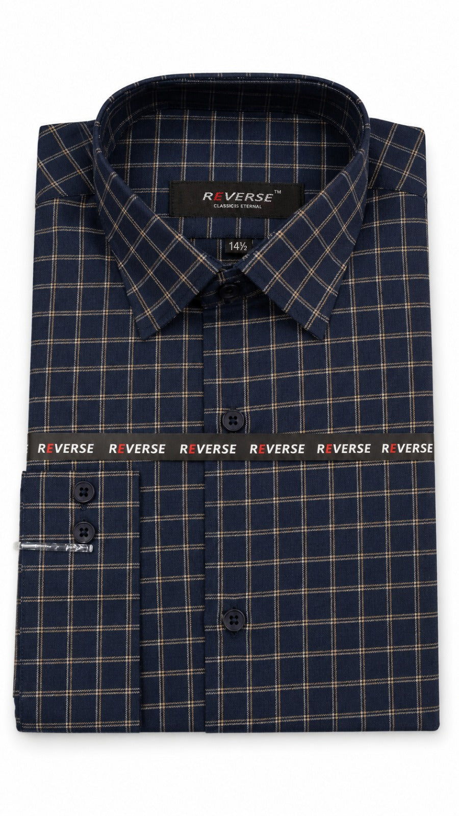 Men’s Navy Yellow Check Formal Shirt