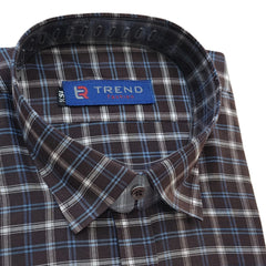 Men's umber brown and blue checkered formal shirt