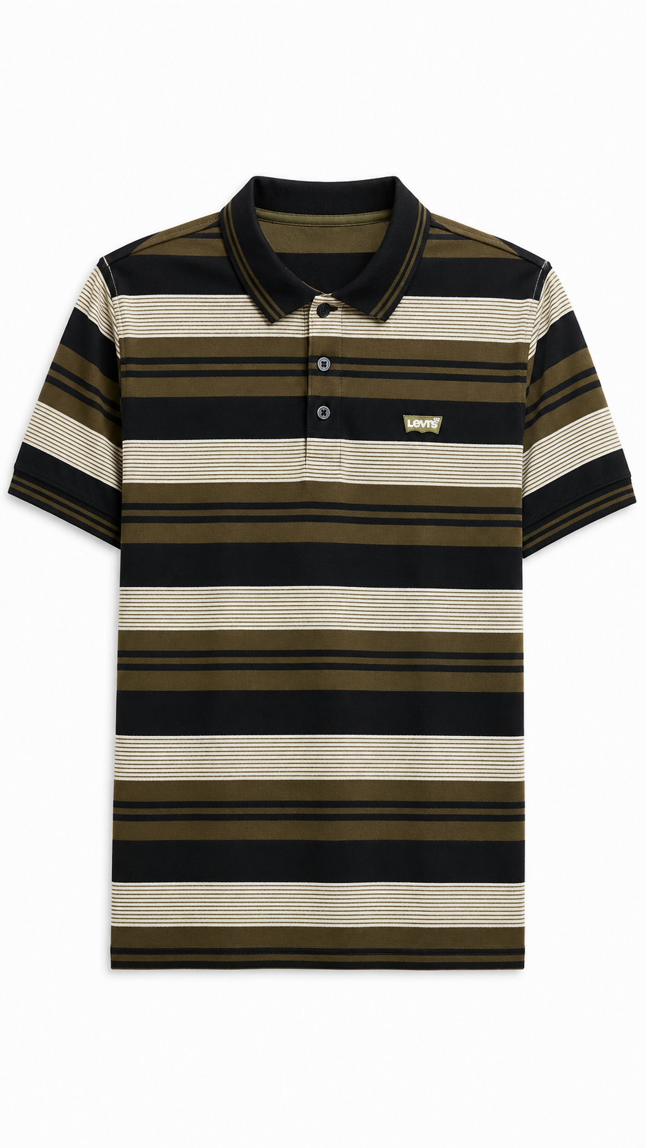 Mens Olive Green Horizontal Striped Polo Shirt
