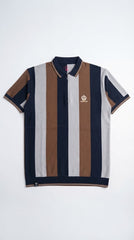 Men's Brown, Navy & Light Grey Vertical Striped Polo Shirt