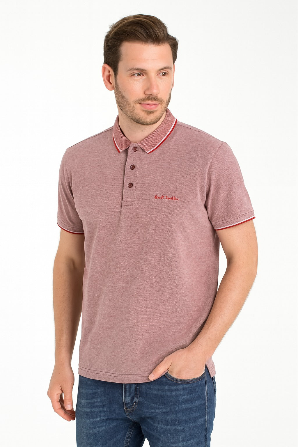 Men’s tea pink double shade polo Tee