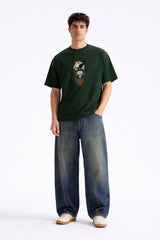 Mens Forest Green Vintage Compass Eagle Graphic Downshoulder T-shirt