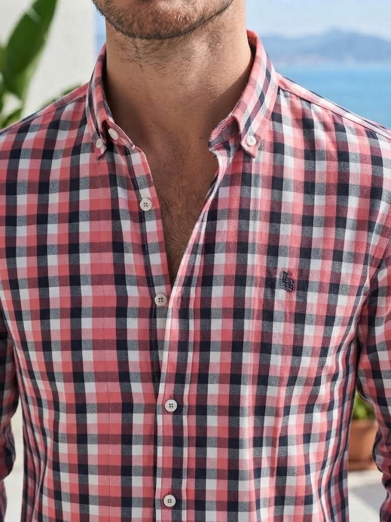 Mens Pink White Black Check Imported Casual Shirt