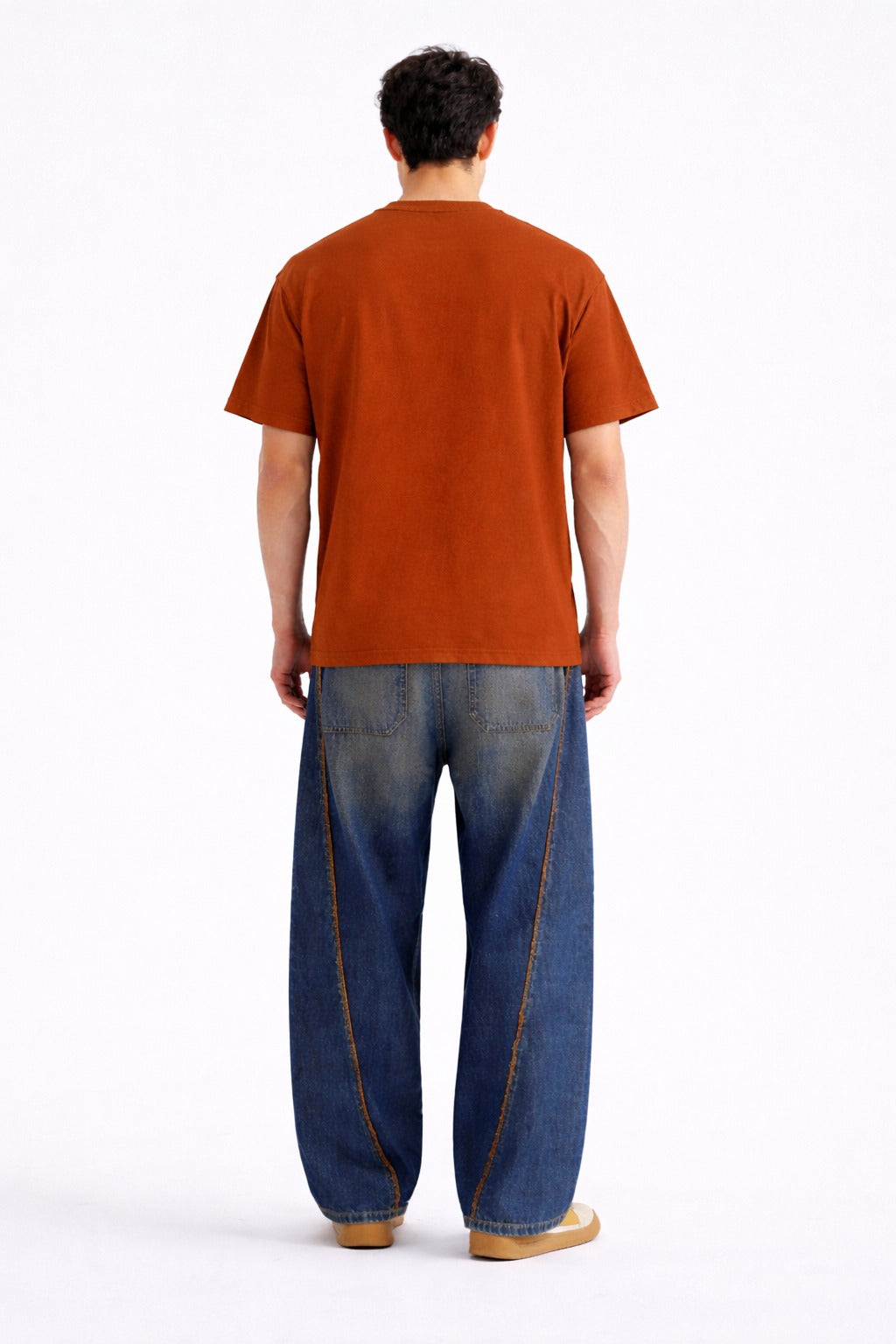 Mens Rust Orange Spiritual Symbols Sunflower Graphic Downshoulder T-shirt