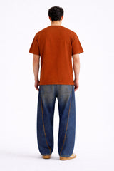 Mens Rust Orange Spiritual Symbols Sunflower Graphic Downshoulder T-shirt