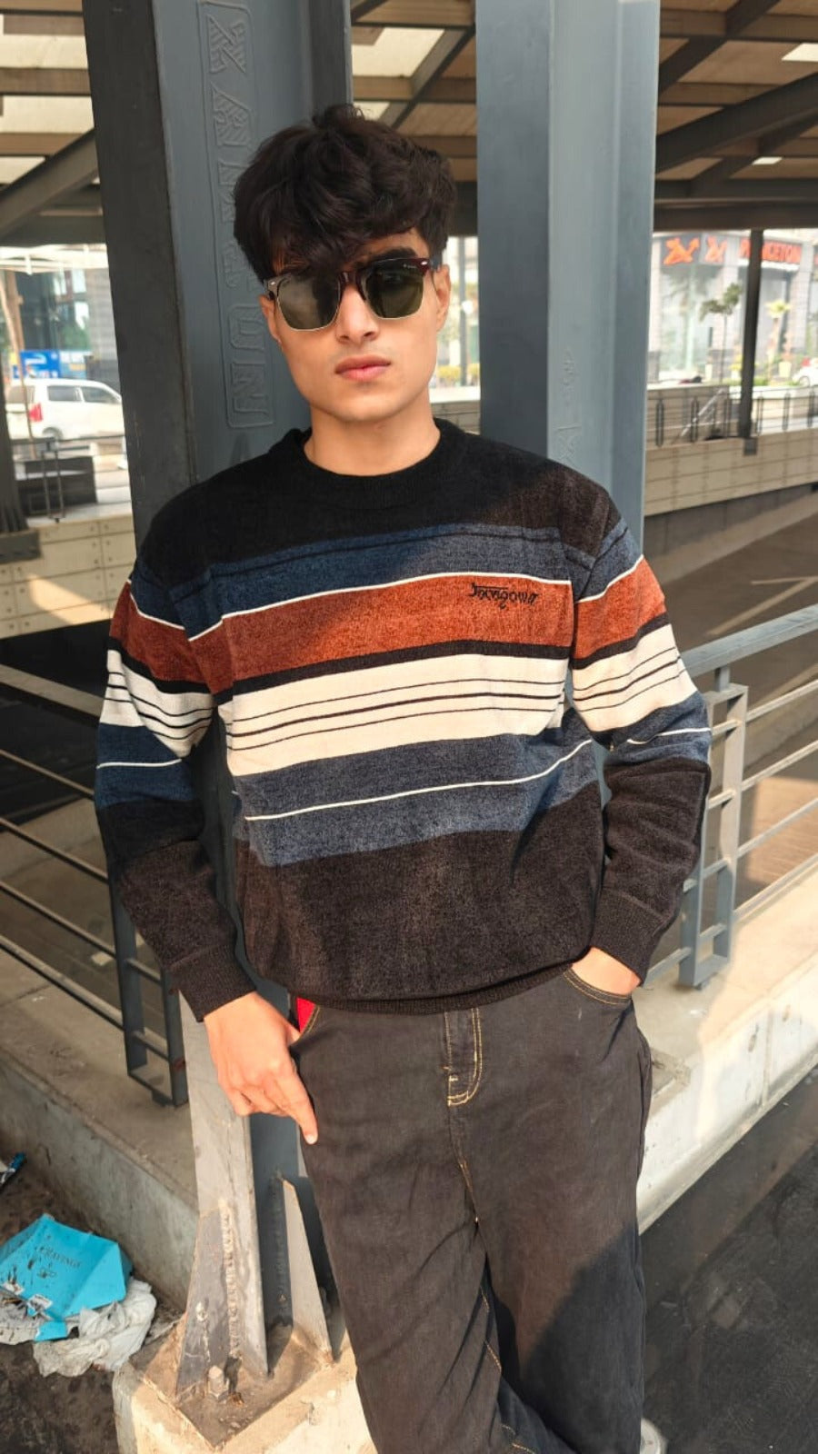 mens imported brown blue lining sweater