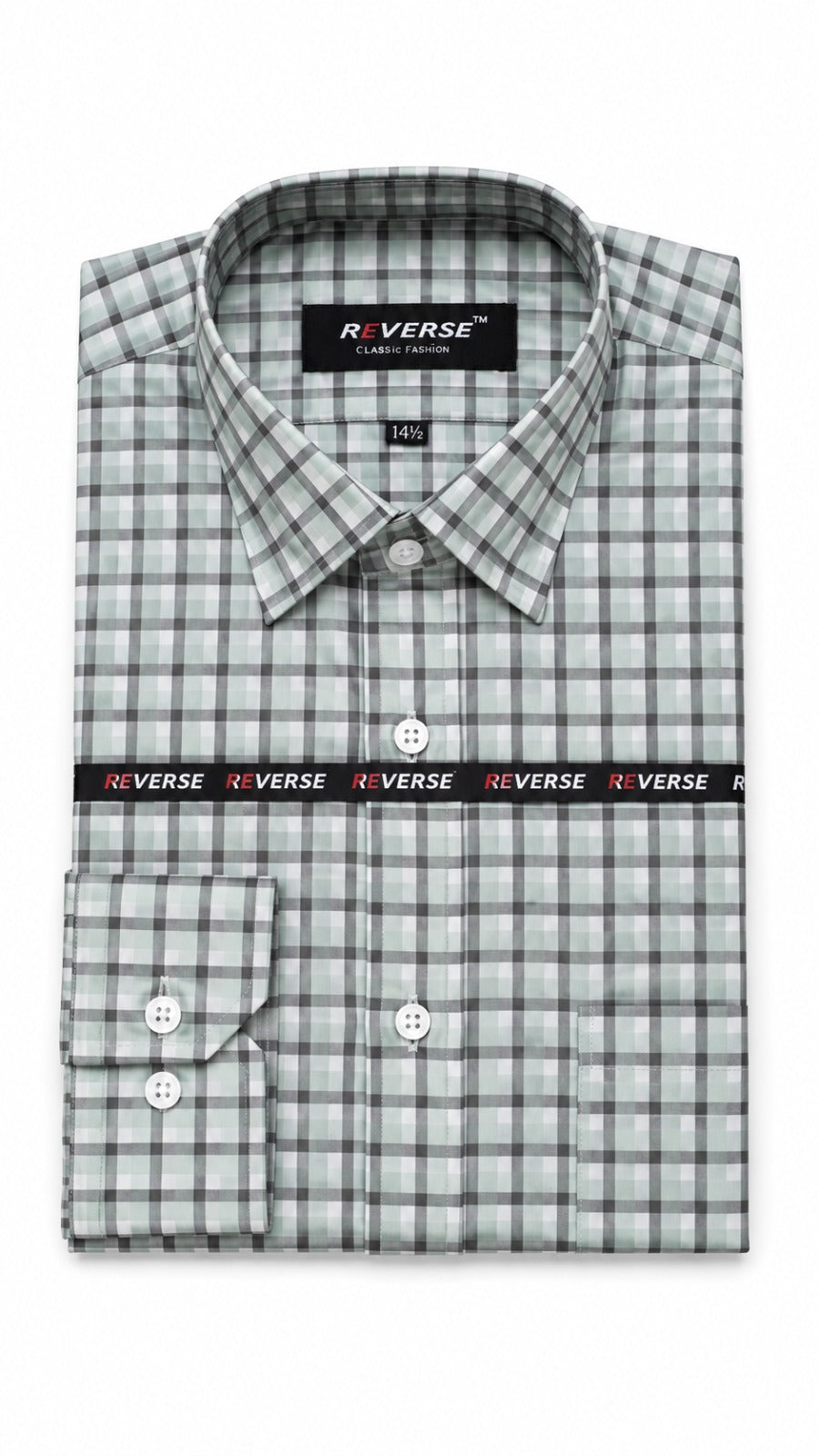 Men’s Grey, White & Mint Green Check Formal Shirt