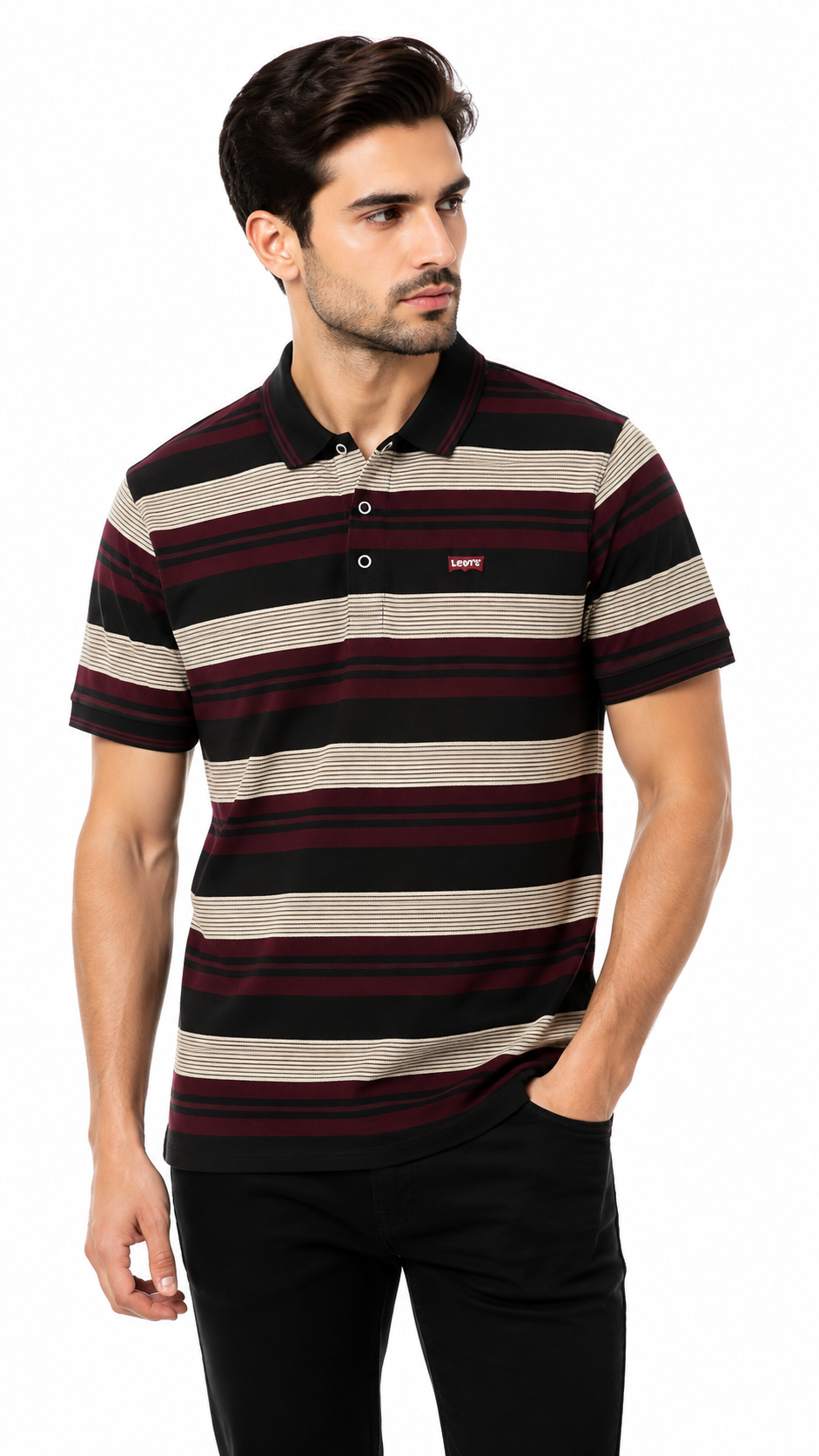 Mens Maroon Horizontal Striped Polo Shirt