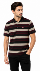 Mens Maroon Horizontal Striped Polo Shirt