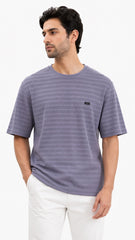 Men’s gray Textured Horizontal-Stripe EWA Logo T-Shirt