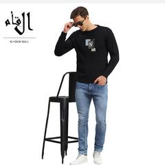 Men’s black rabbit wool alphabet imported sweater