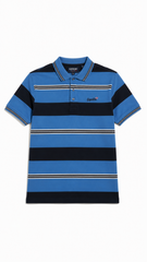 Men's Sky Blue & Navy Horizontal Striped Polo Shirt