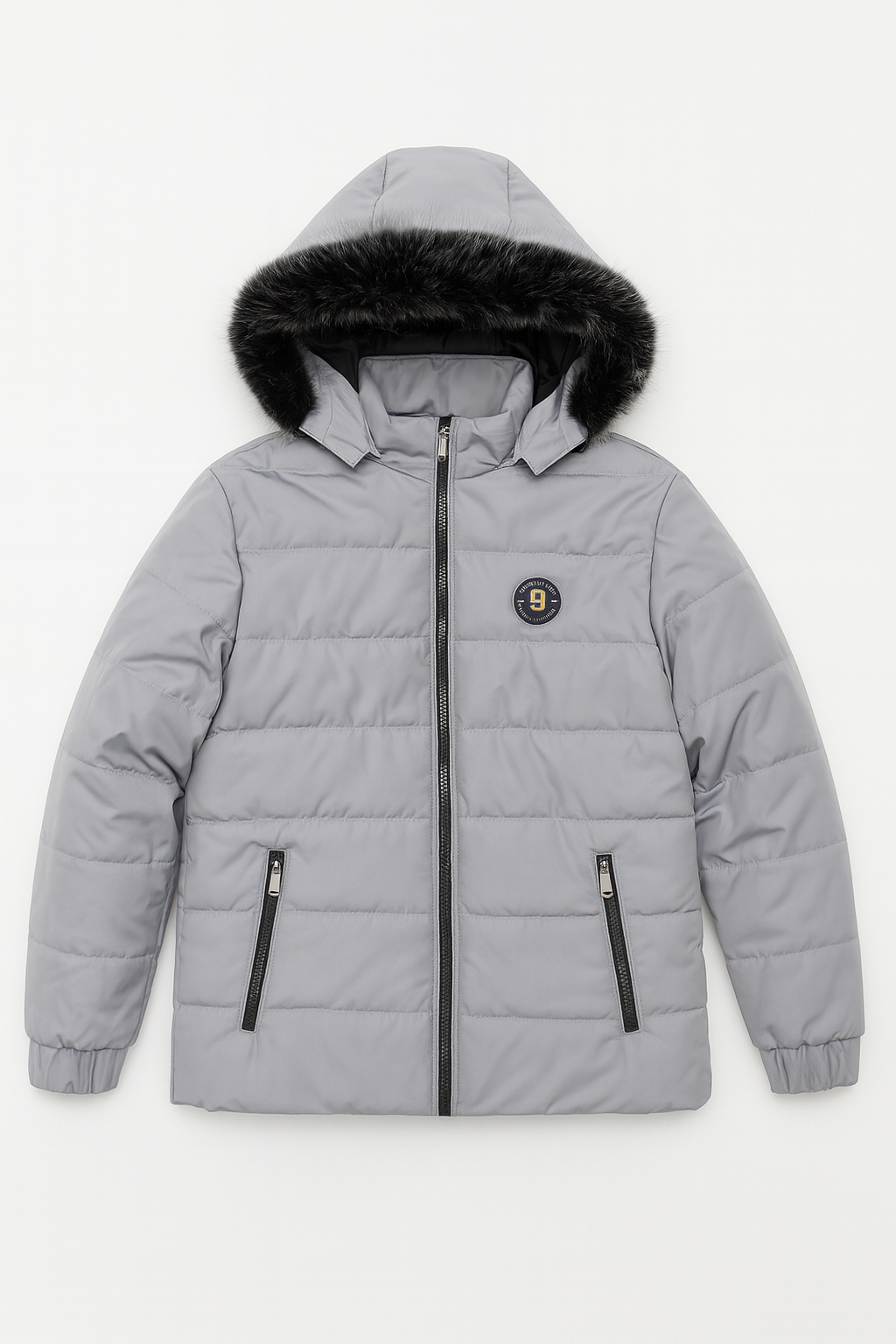 Men’s Ash Gray Fur Hood Puffer Jacket