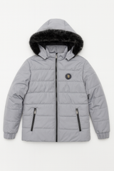 Men’s Ash Gray Fur Hood Puffer Jacket