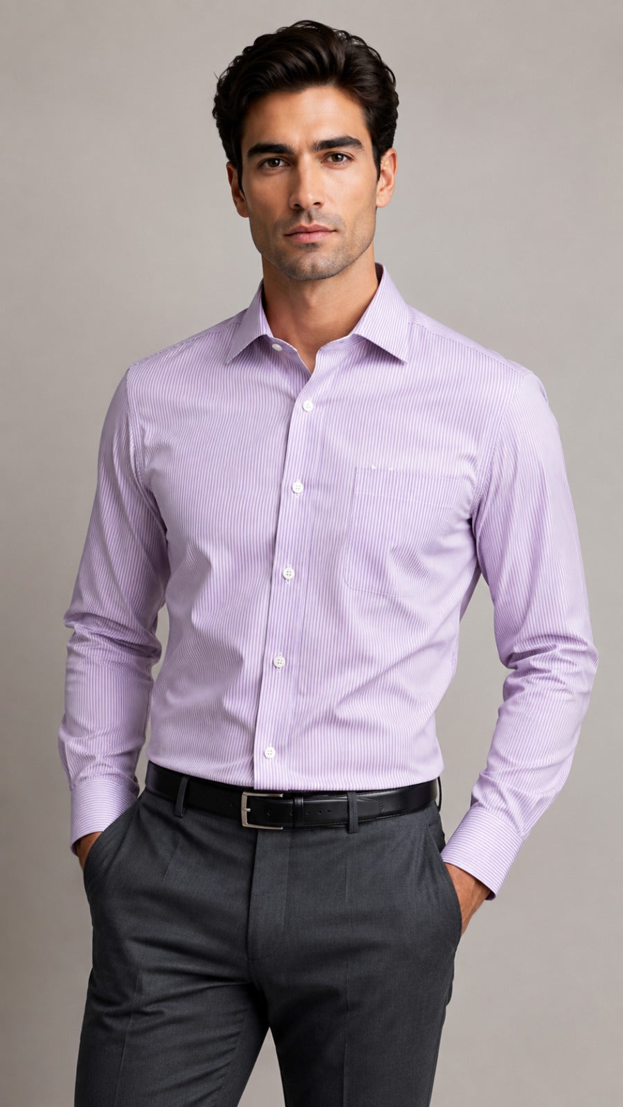 Men’s Light Purple & White Stripe Formal Shirt