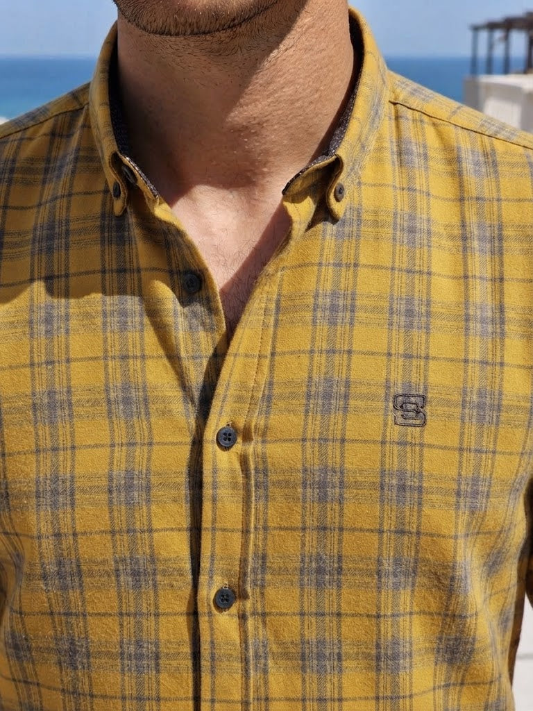 Mens Yellow Check Imported Casual Coat