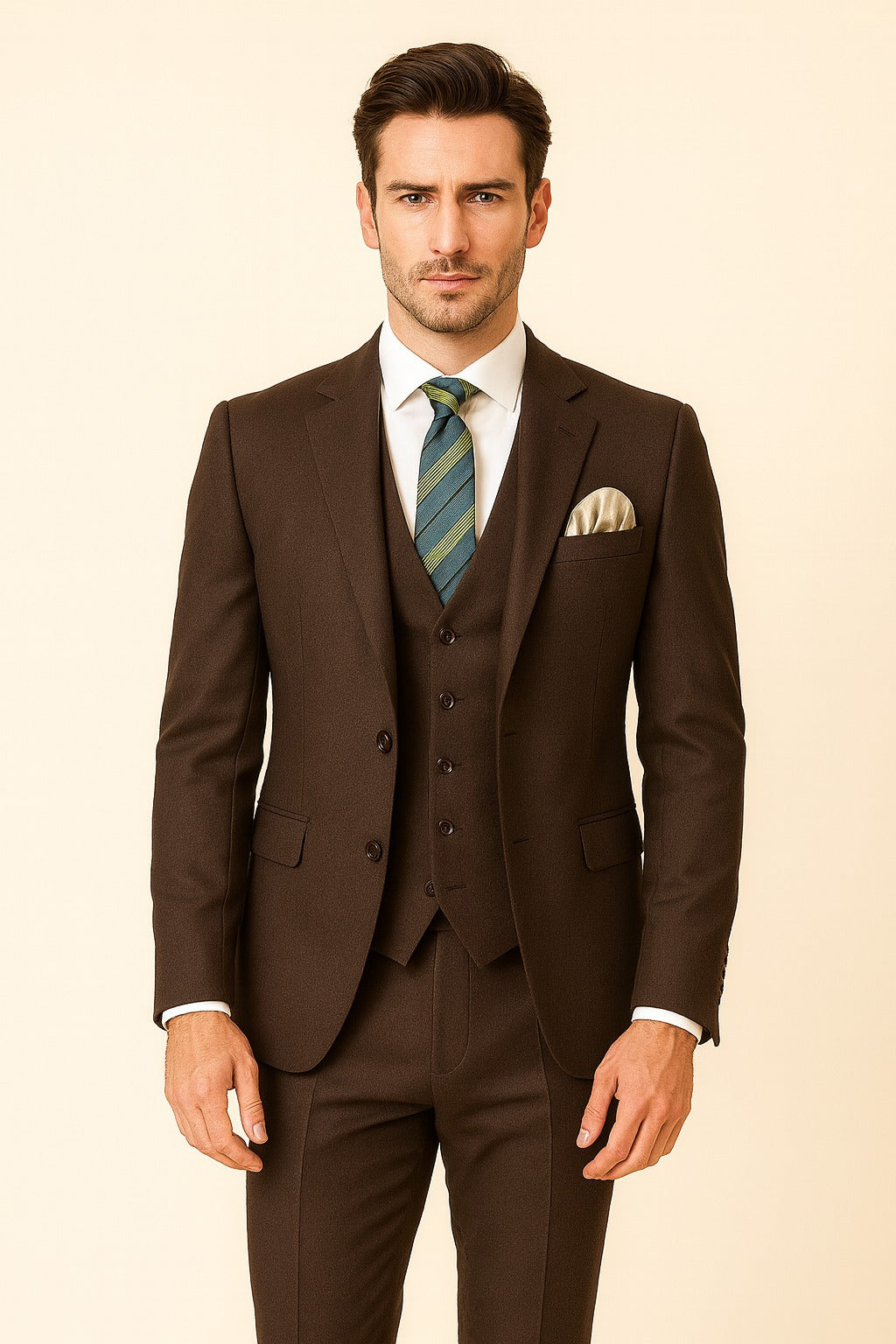 Men dark brown textured 3 piece