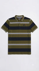 Mens Olive Green & Black Horizontal Striped Polo Shirt