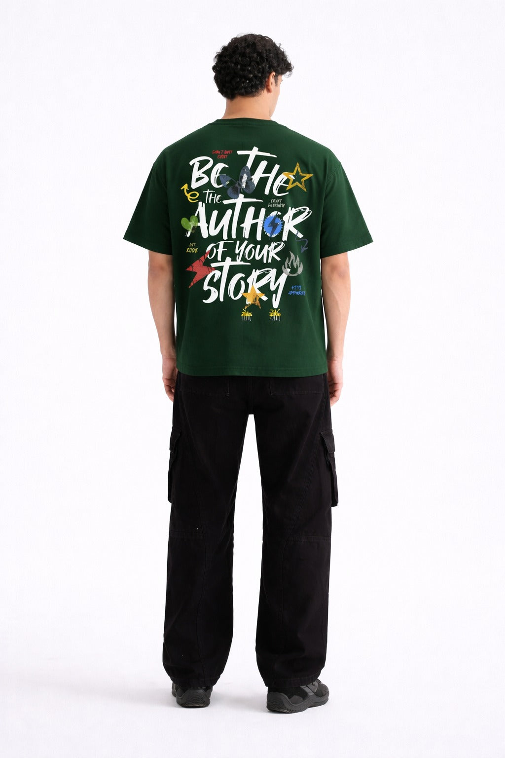 Mens Forest Green Be The Author Typography Graphic Downshoulder T-shirt