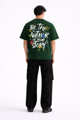 Mens Forest Green Be The Author Typography Graphic Downshoulder T-shirt